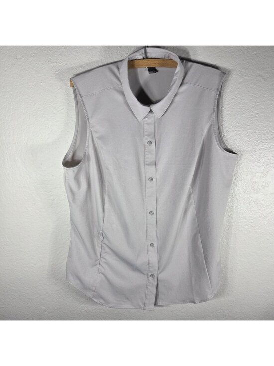 Eddie Bauer Tops - Eddie Bauer Womens Size XL Sleeveless Tech Shirt Beige Button Front Collared
